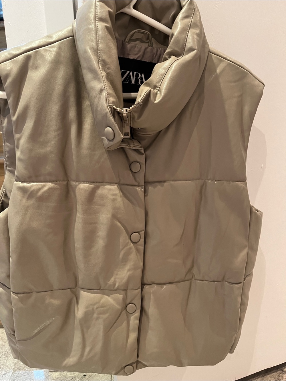 Zara Light Beige Quilted Puffer Vest